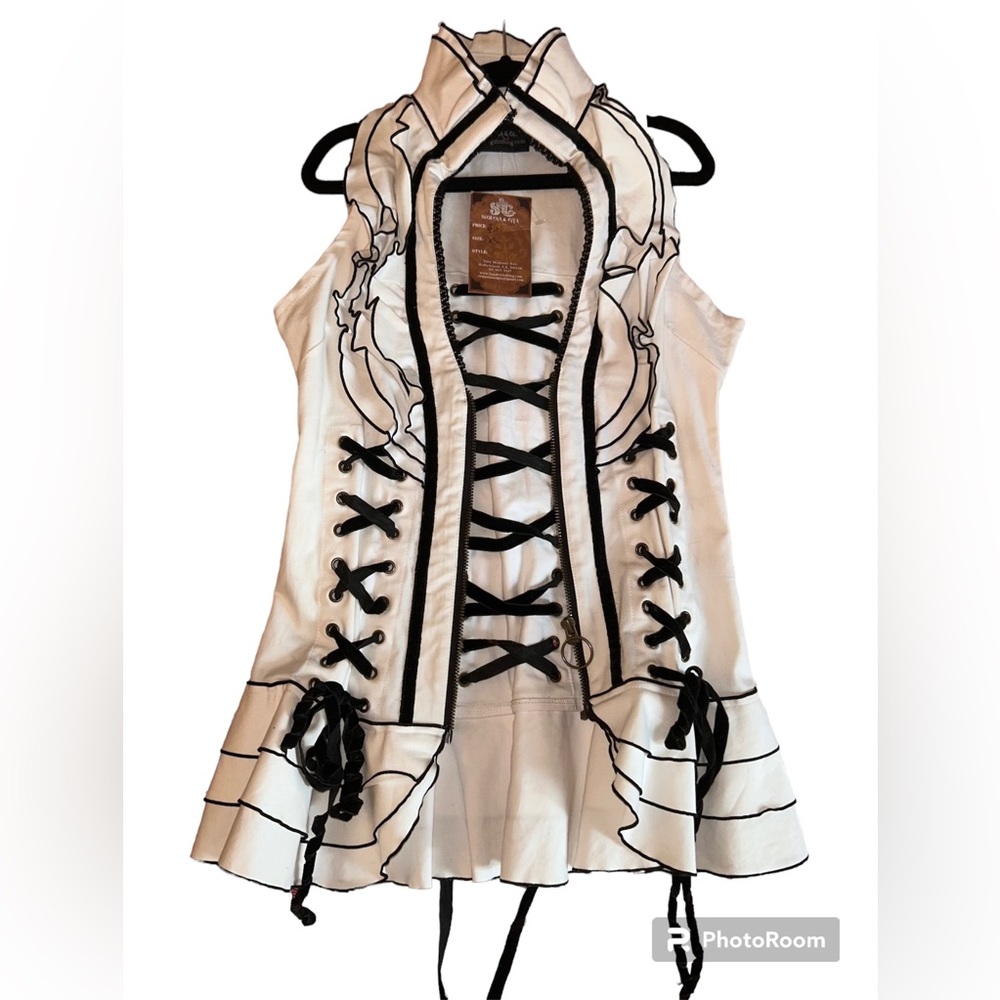 Black and White Ruffle Lace Up Corset Top